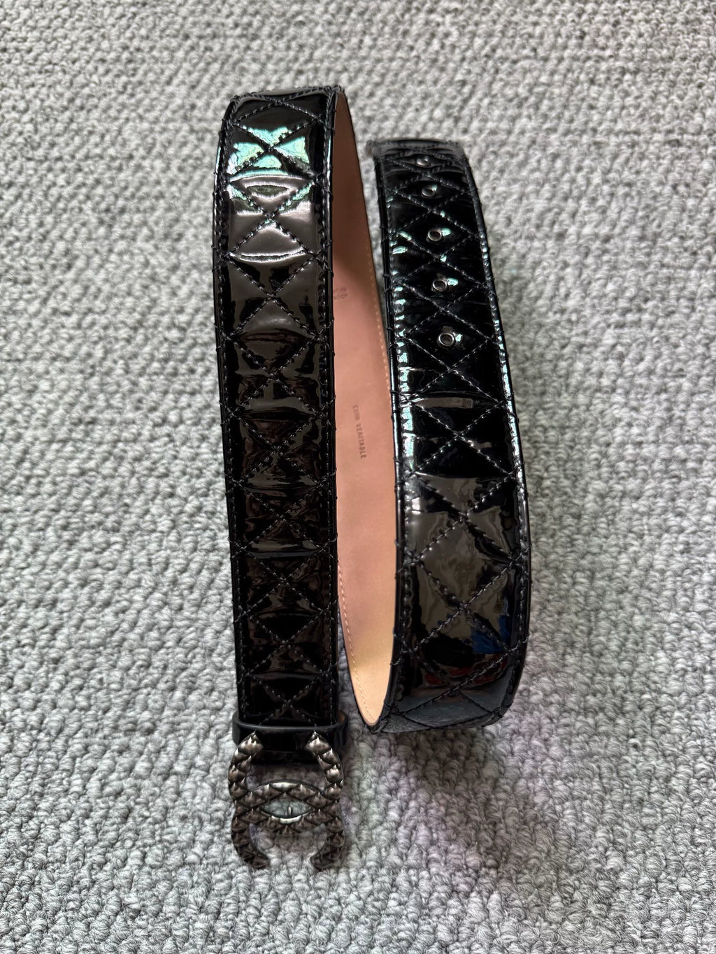 Chanel Black Patent Leather Quilted Belt