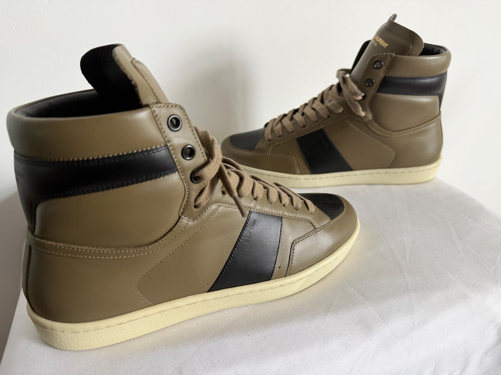 Saint Laurent Paris SL10H Black Olive Green high top Sneakers