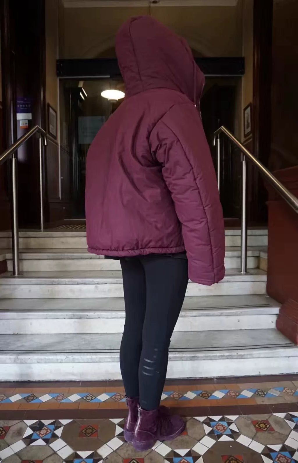 Yeezy Season 5 Oxblood Short Puffer Hooded Cotton Jacket