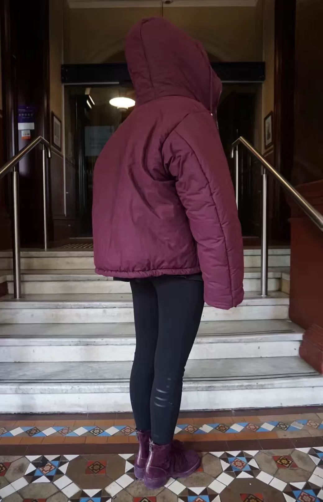Yeezy Season 5 Oxblood Short Puffer Hooded Cotton Jacket