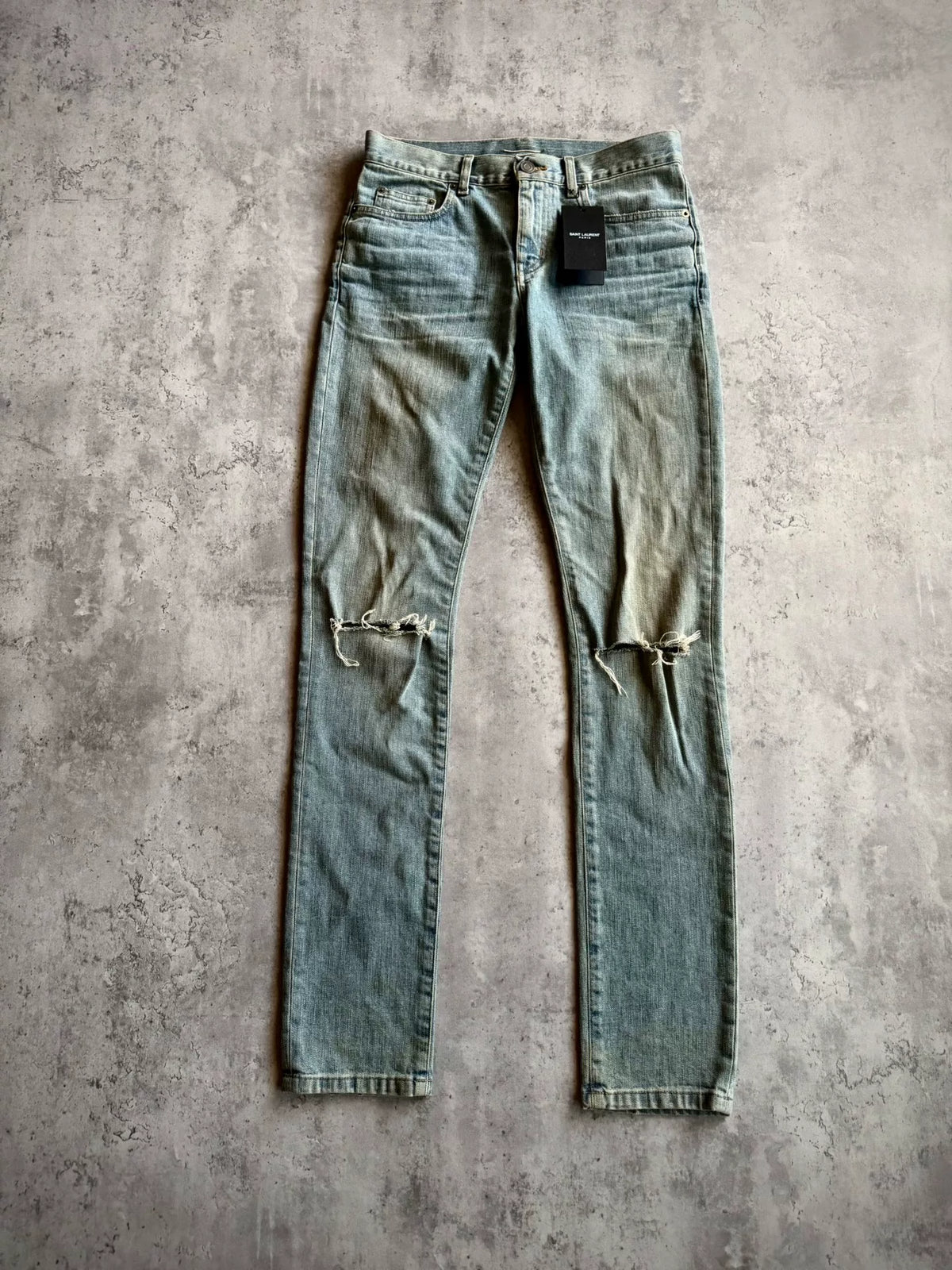 Saint Laurent 15AW D02 Ice Blue Washed Distressed Jeans by Hedi Slimane
