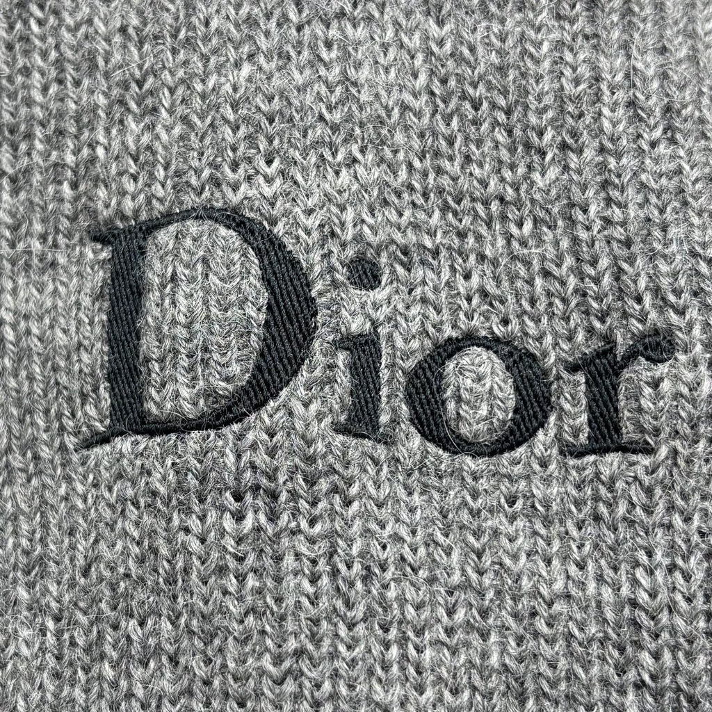 Dior SS26 Grey Embroidered Letter V-Neck Wool Alpaca Knit Sweater