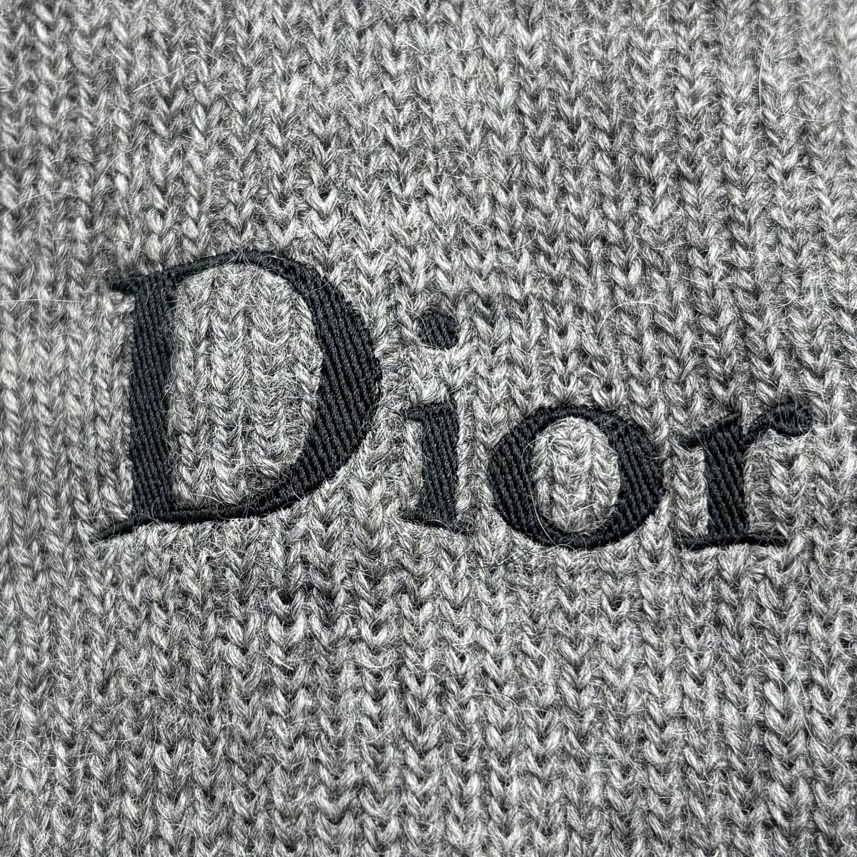 Dior SS26 Grey Embroidered Letter V-Neck Wool Alpaca Knit Sweater