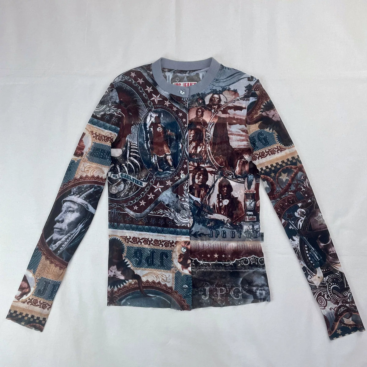 2004 Fall/Winter Jean Paul Gaultier Indian X-Ray Skull Pattern Mesh Cardigan
