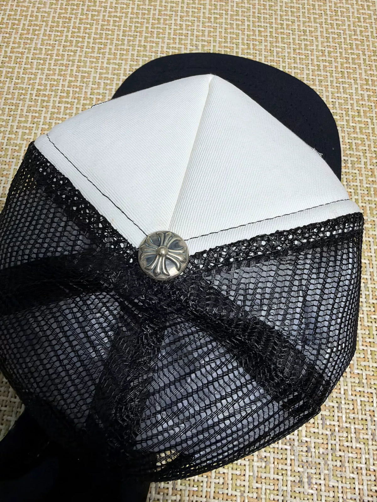 Chrome Hearts Black and White Color Block Mesh Truck Cap