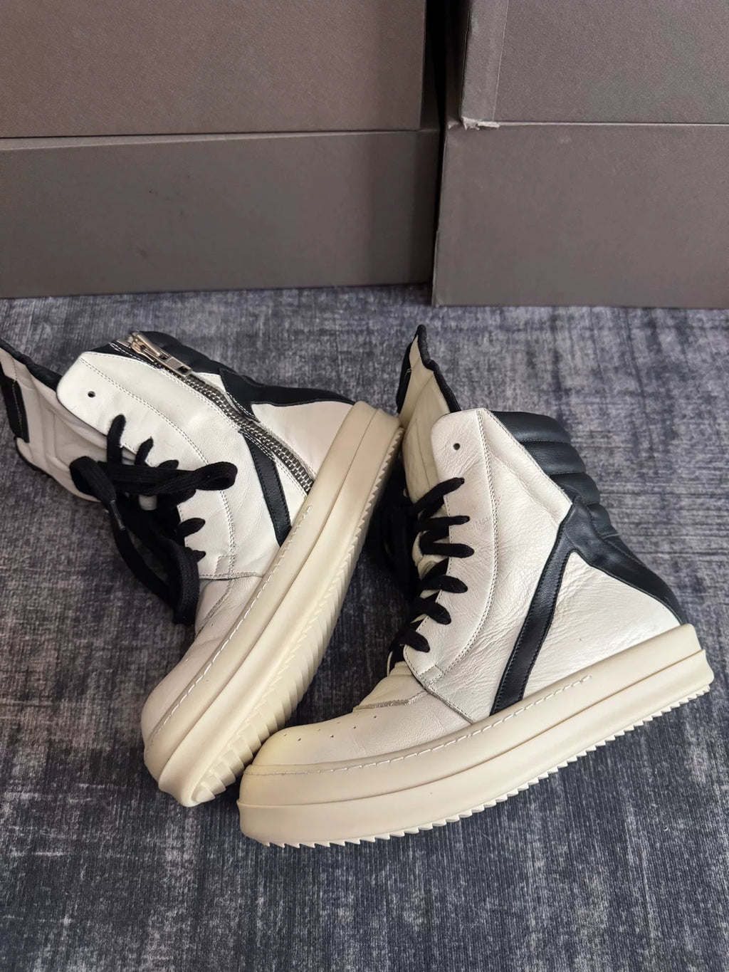 Rick Owens Inverted-Triangle White Sneakers