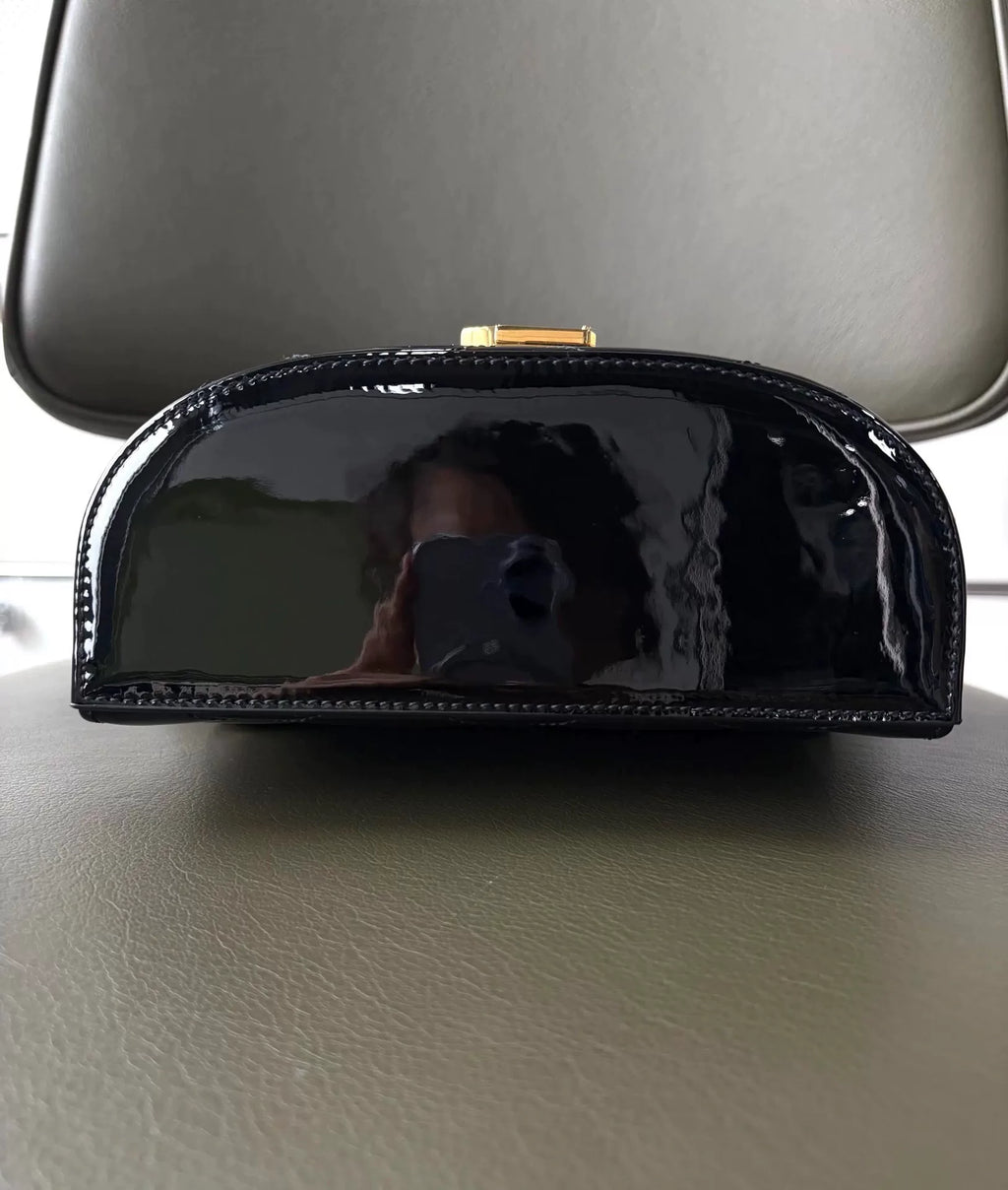 Saint Laurent Black Gold Buckle Quilted Patent Leather Box Bag