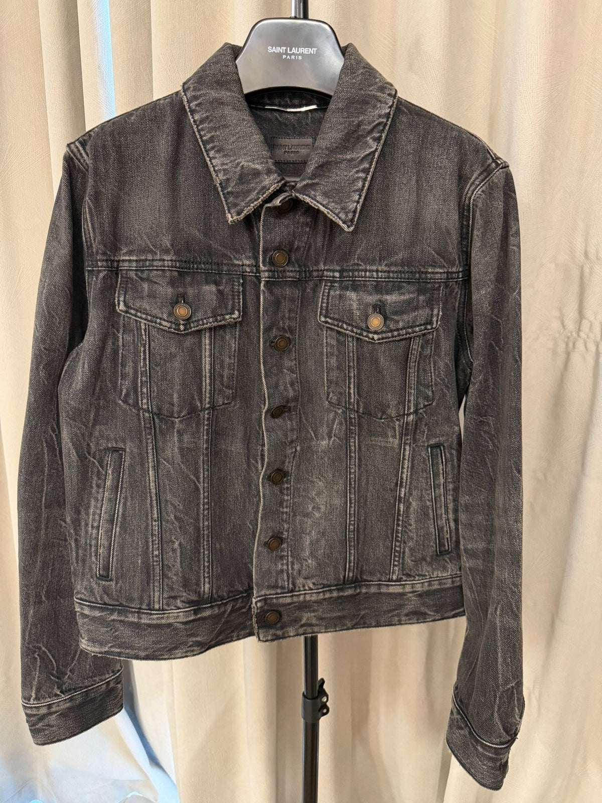 Saint Laurent SS17 Black Palm Tree Embroidered Washed Denim Jacket