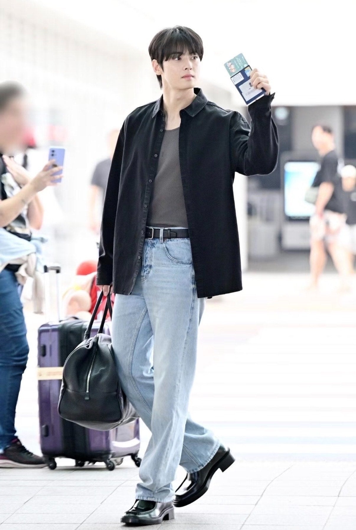 Saint Laurent Slp24fw Embroidered Logo Black Denim Shirt