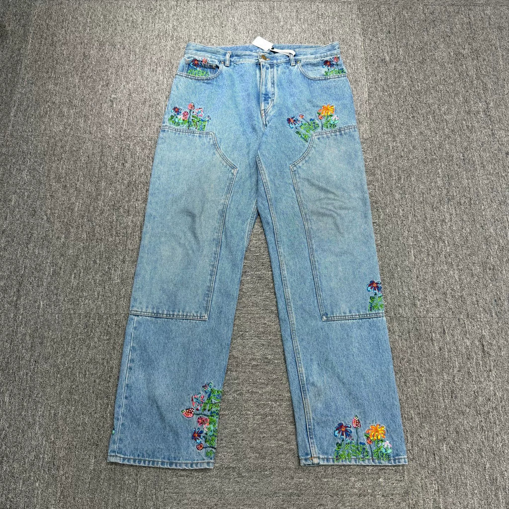 Louis Vuitton Floral Embroidered Denim Trousers