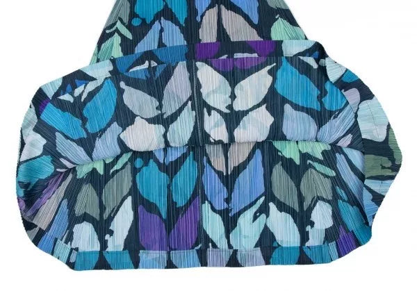 Issey Miyake Vintage Blue Green Leaf Print Pleated Dress