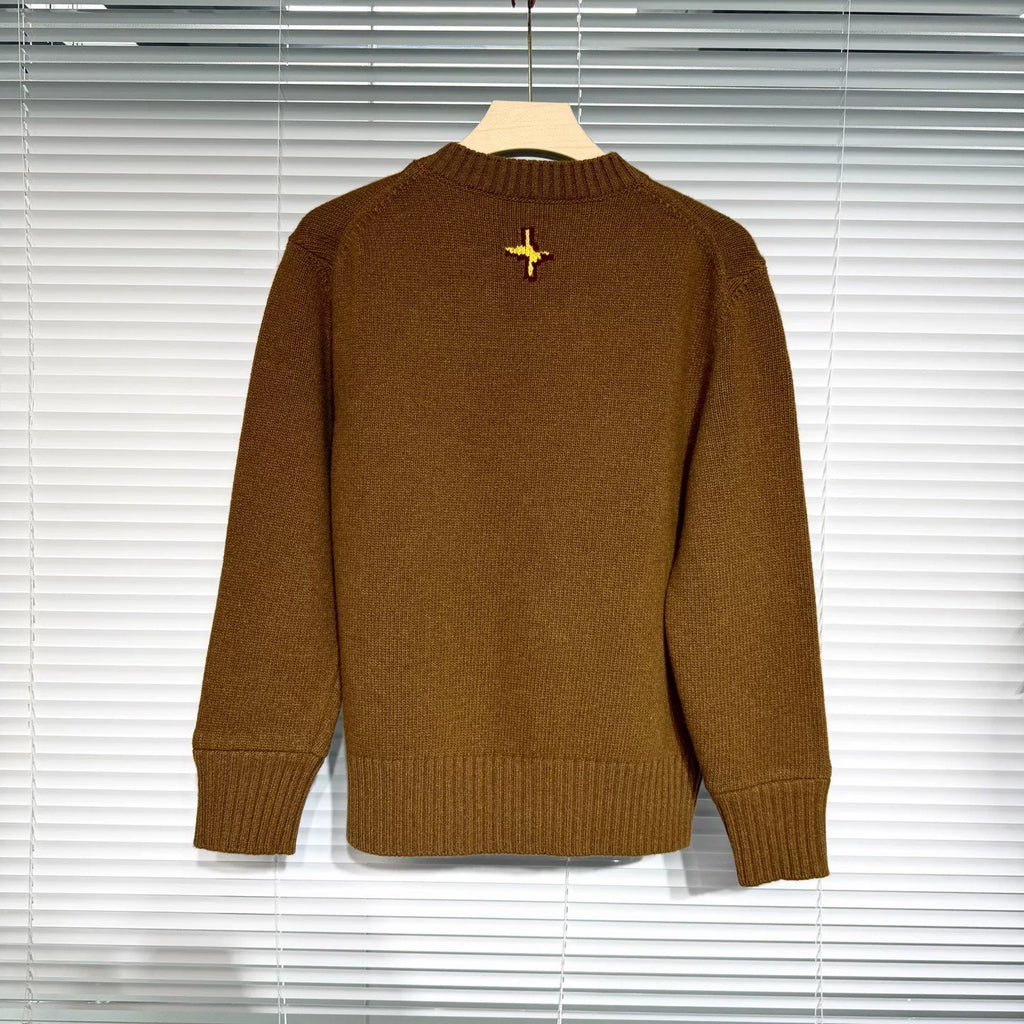 Dior And Lewis Hamilton Logo Wool Brown Knit Sweater