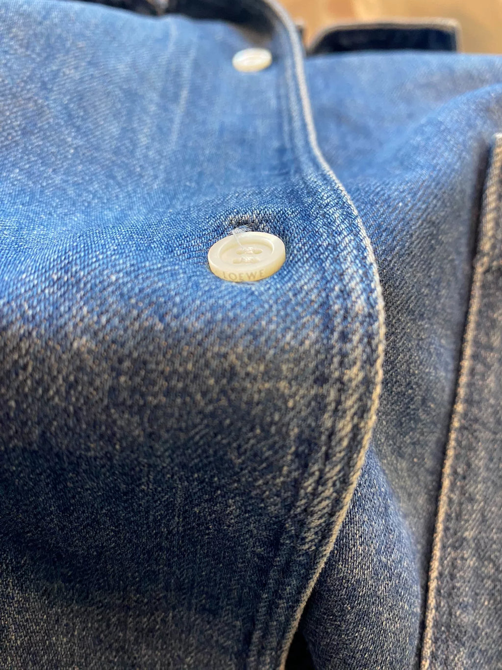 Loewe Embroidered Four-Leaf Clover Logo Denim Short Sleeve Shirt