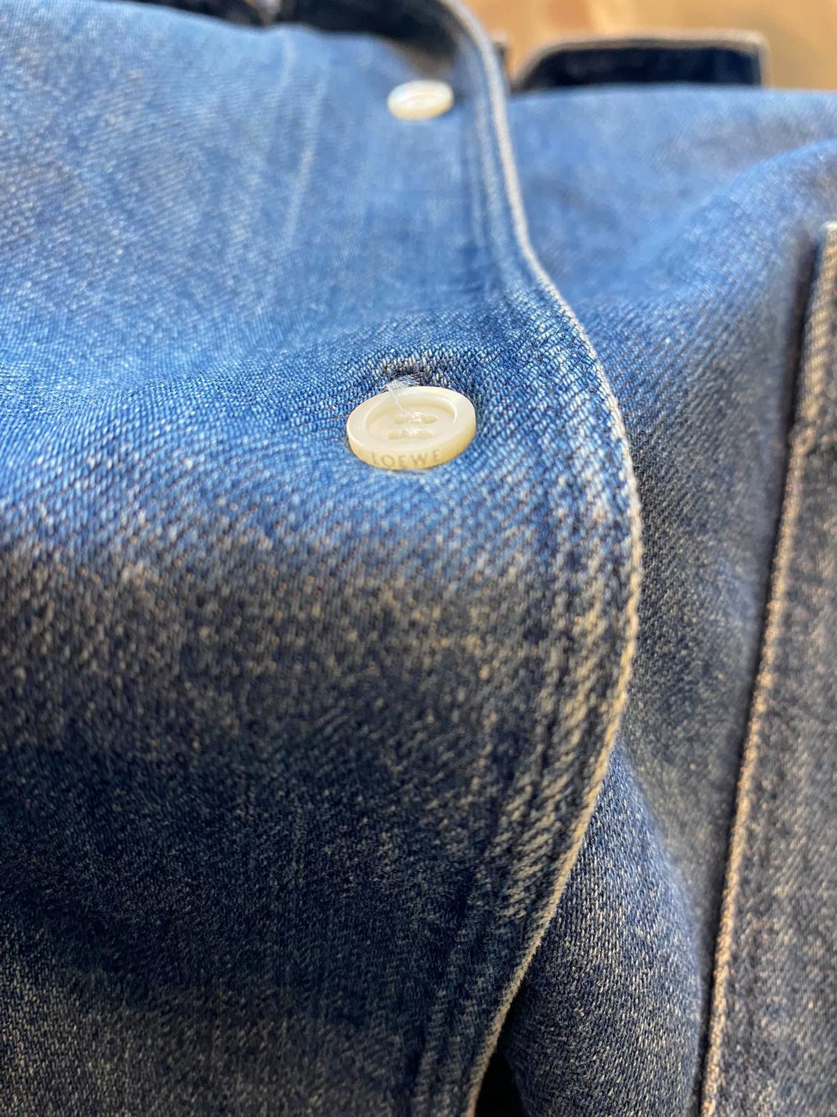 Loewe Embroidered Four-Leaf Clover Logo Denim Short Sleeve Shirt