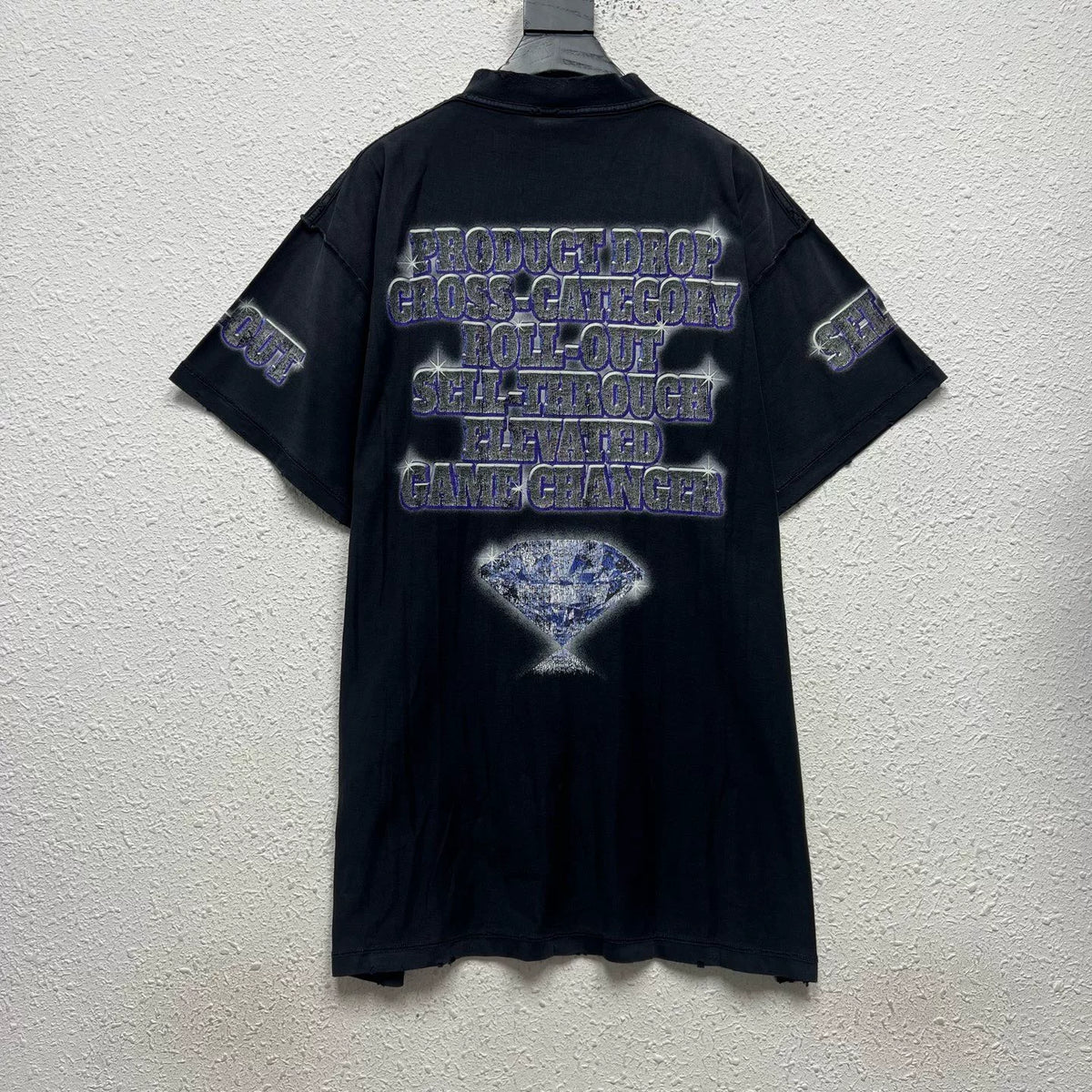 Balenciaga SS24 Black Water Wash Diamond Short Sleeve Top
