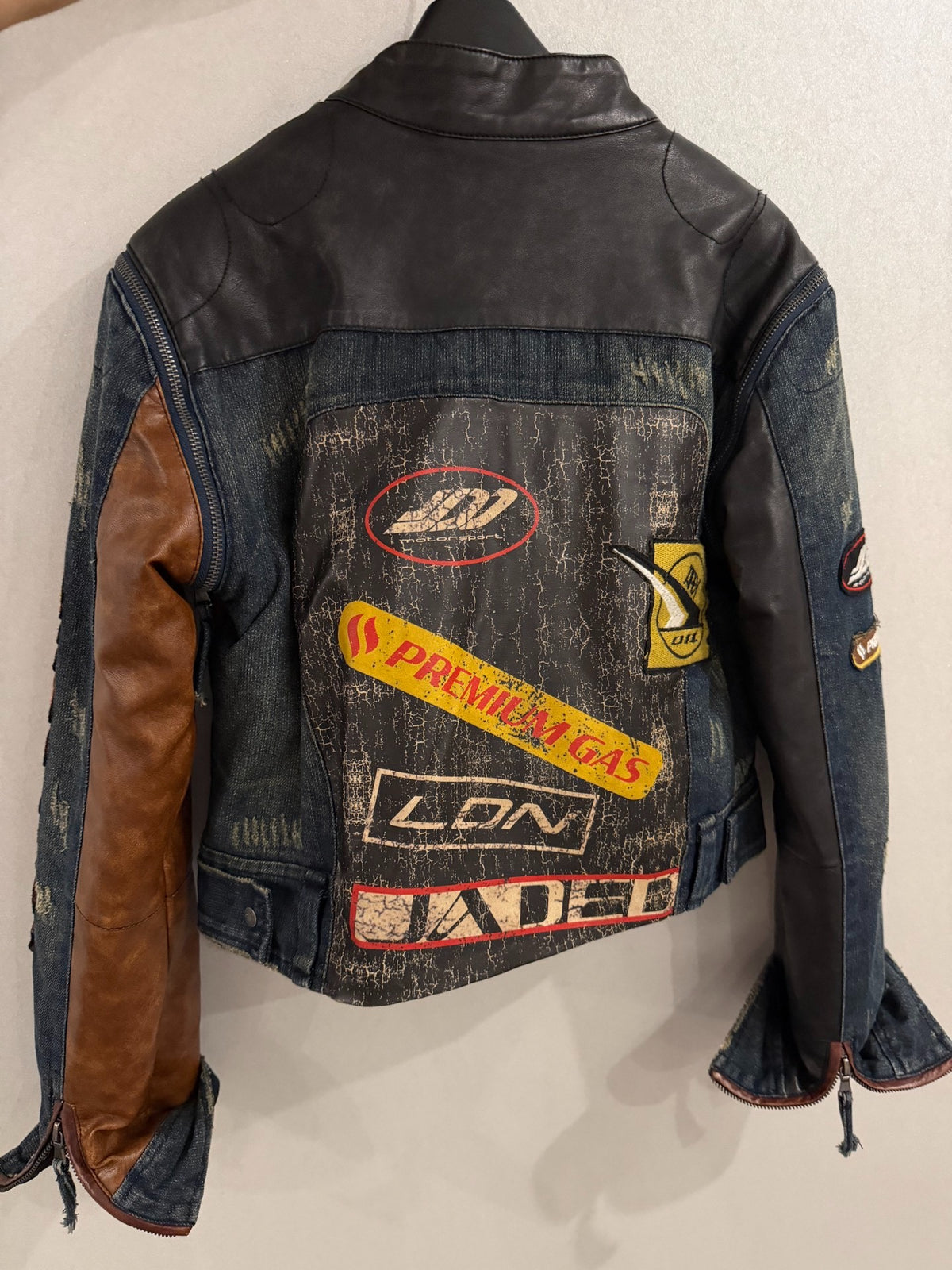 Jaded London Leather-Panel Embroidered Denim Jacket