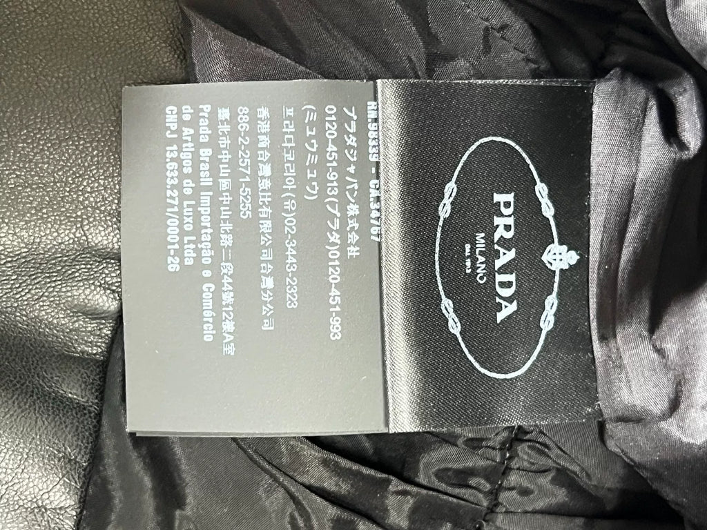 Prada Black Lambskin Logo Drawstring Sheepskin Dress