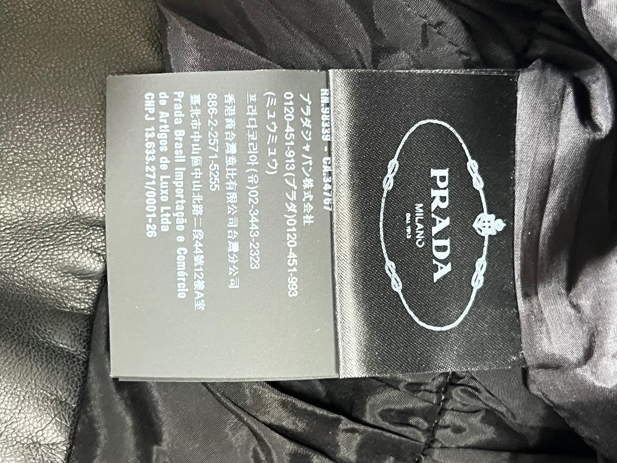 Prada Black Lambskin Logo Drawstring Sheepskin Dress