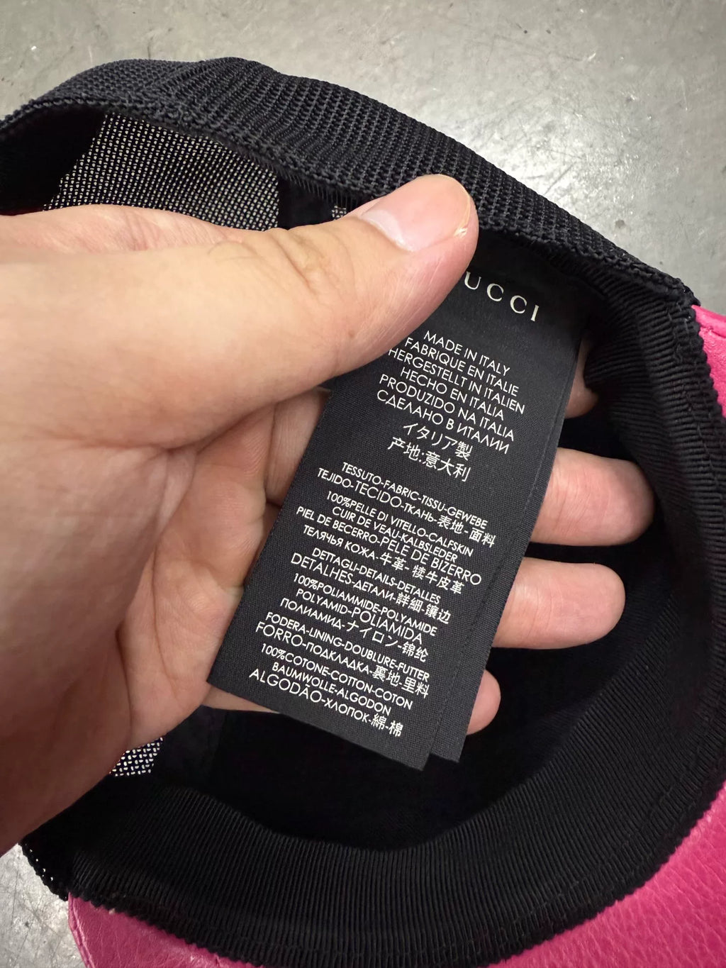 Gucci leather pink hat