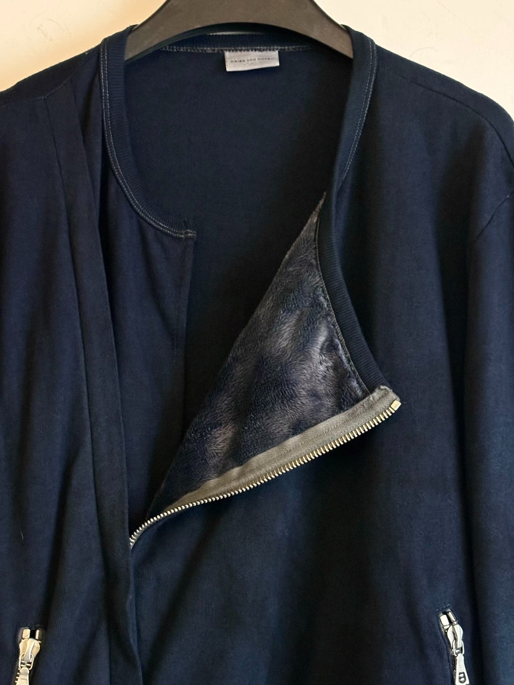 Dries Van Noten | Blue Velvet Diagonal Zipper Jacket