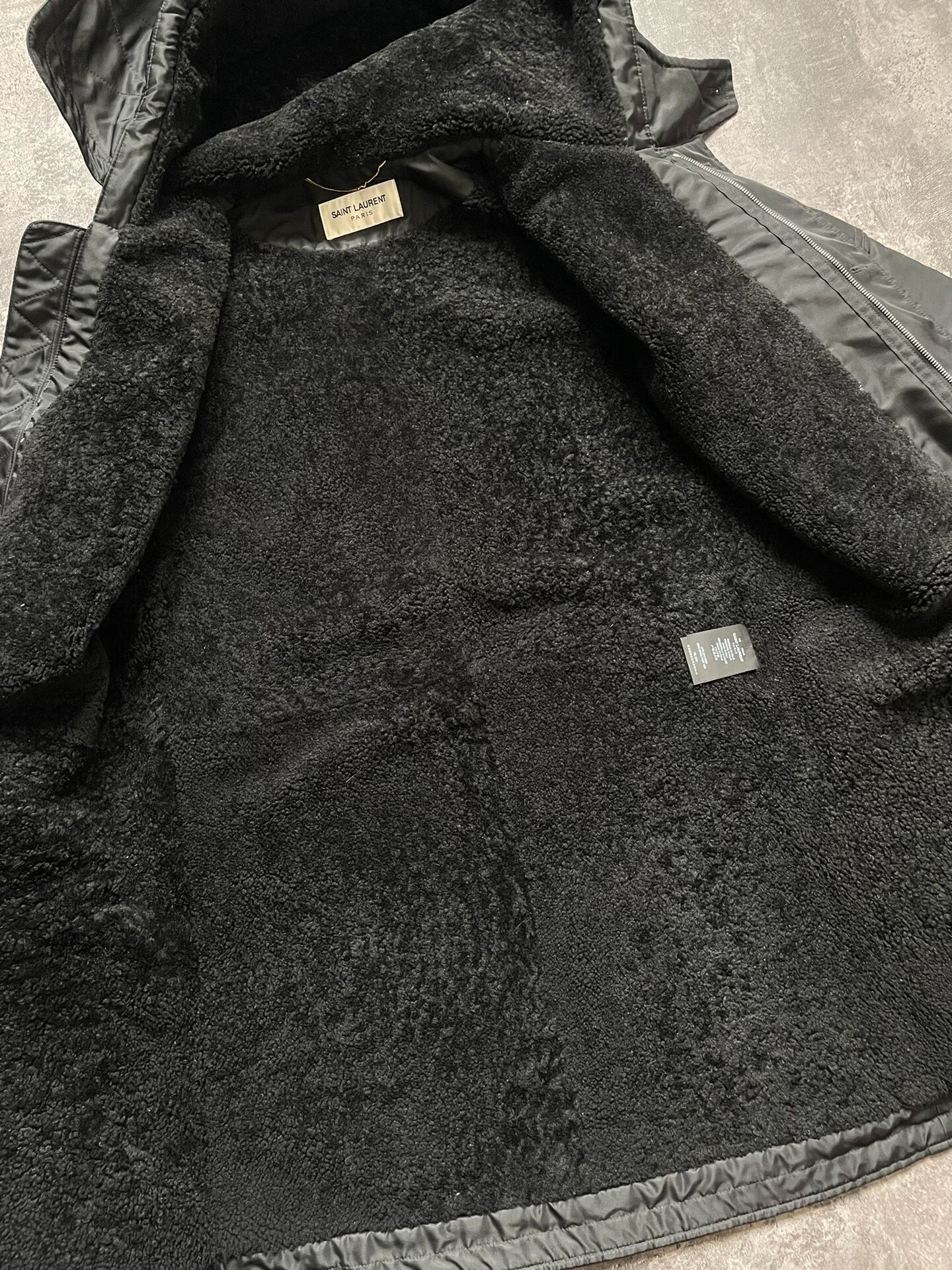 Saint Laurent 18FW Black Nylon Lambswool Parka Coat