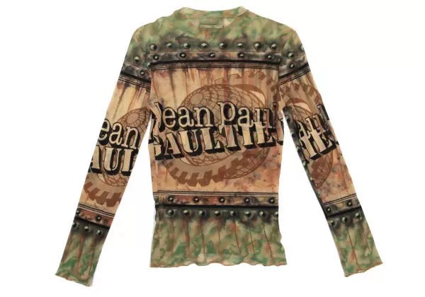Jean Paul Gaultier Vintage Green Floral Logo Mesh Top