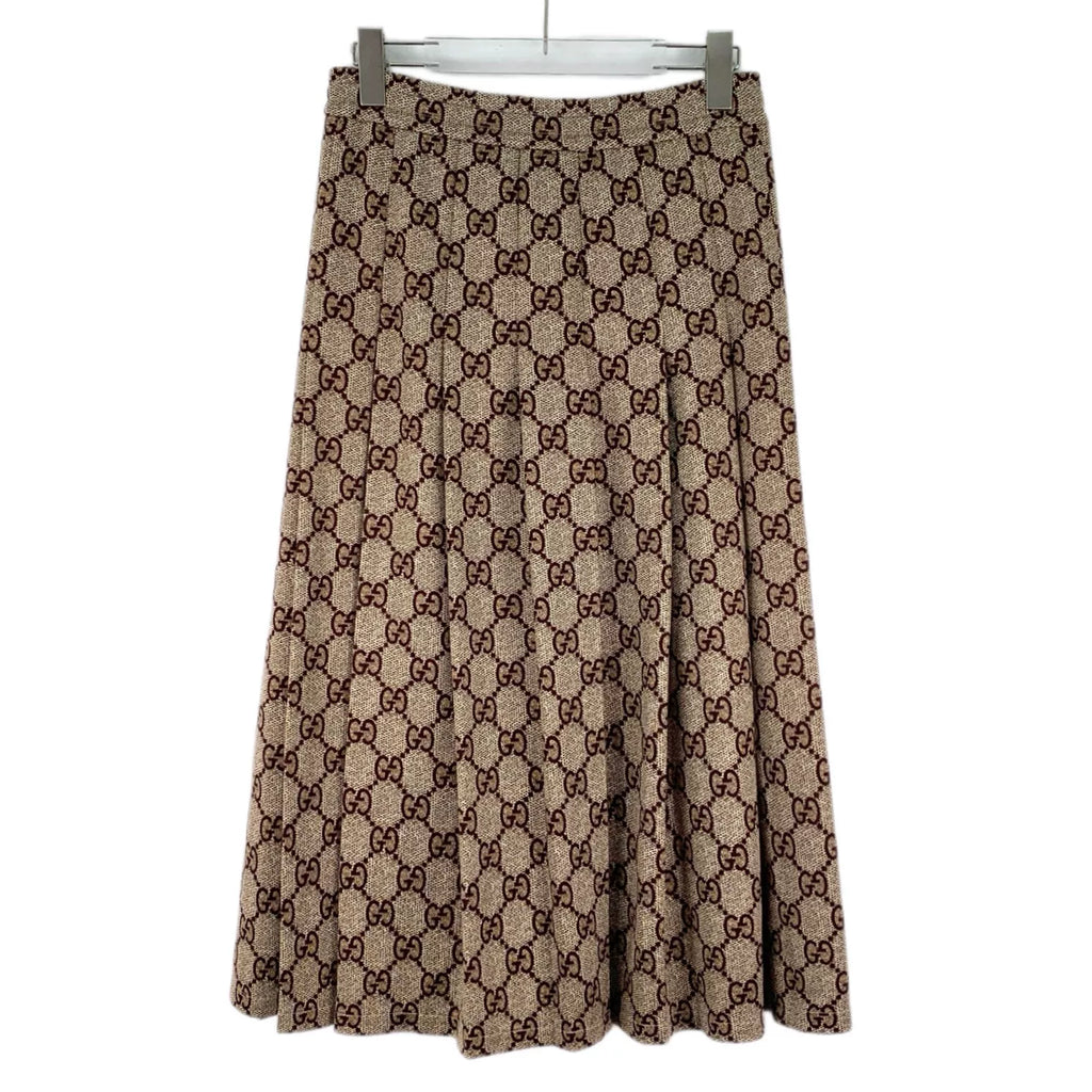 Gucci Ebony Double G Jacquard All-Over Print Drawstring Pleated Long Skirt