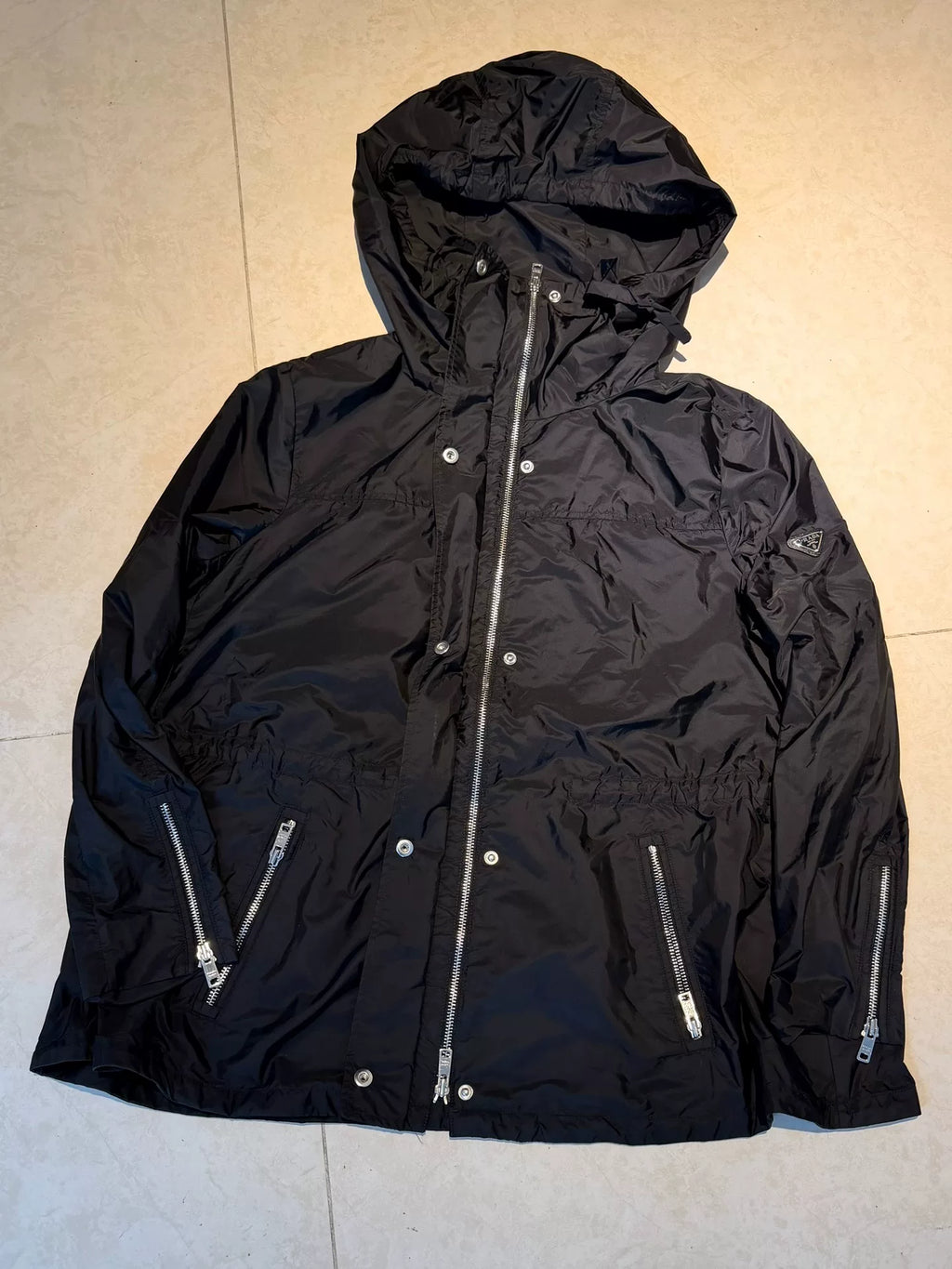 Prada Black Triangle Logo Hooded Nylon Jacket