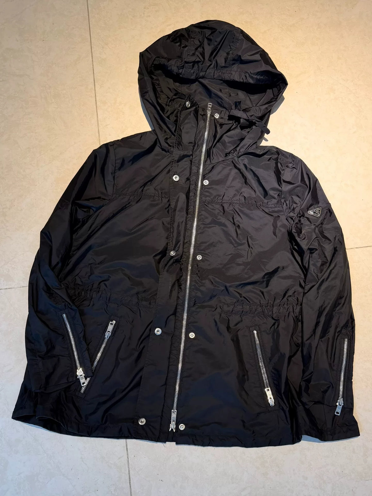 Prada Black Triangle Logo Hooded Nylon Jacket