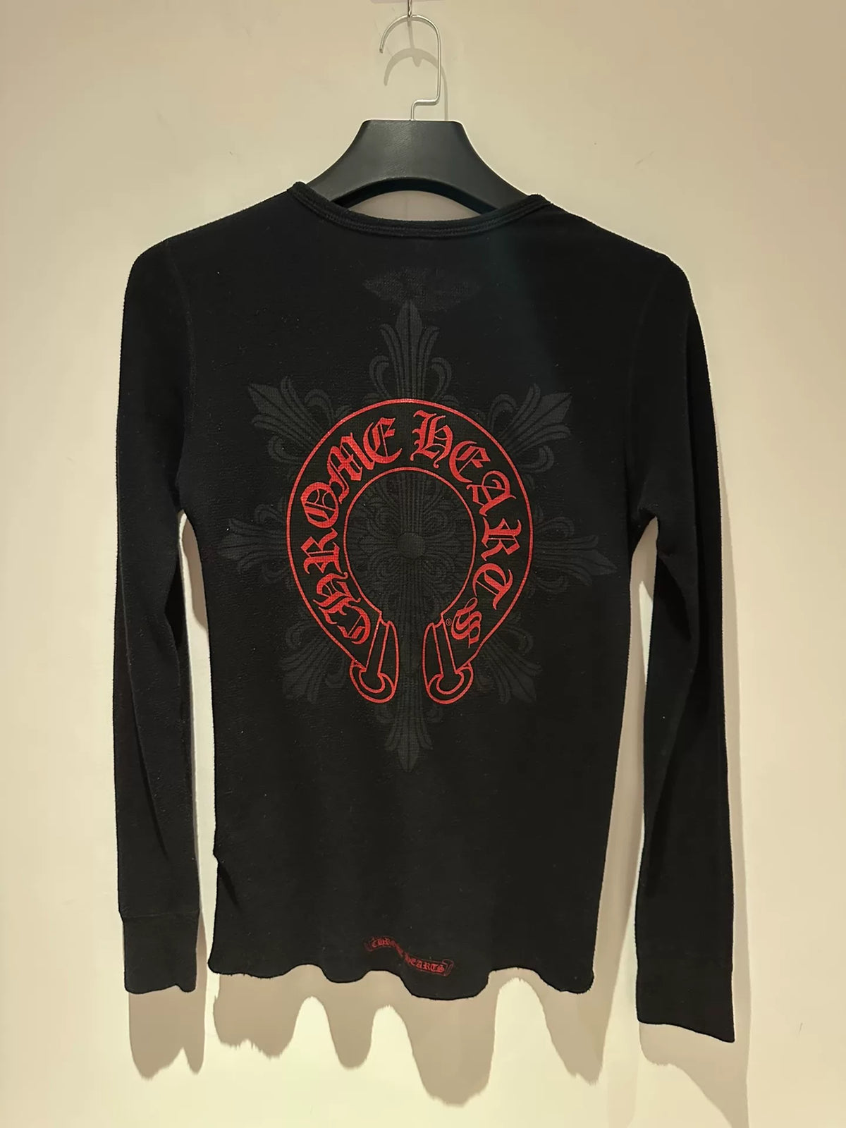 Chrome Hearts Red Horseshoe Cross Floral Waffle Long Sleeve Top