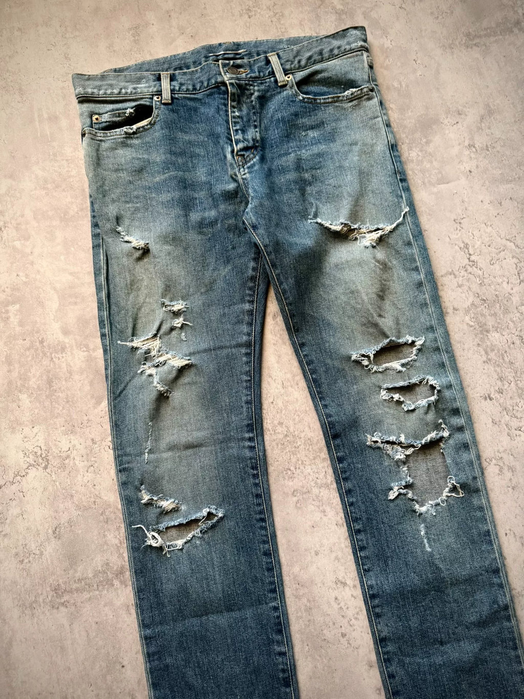 Saint Laurent Paris 15AW D02 Dark Blue Distressed Jeans by Hedi Slimane