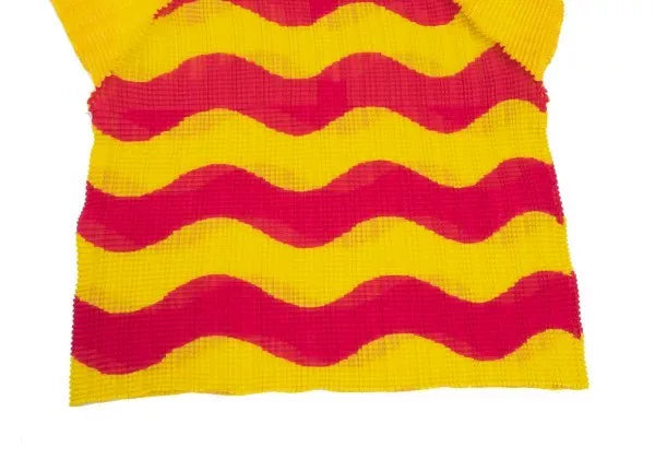 Issey Miyake Vintage Yellow Red Wave Stripe Pleated Top
