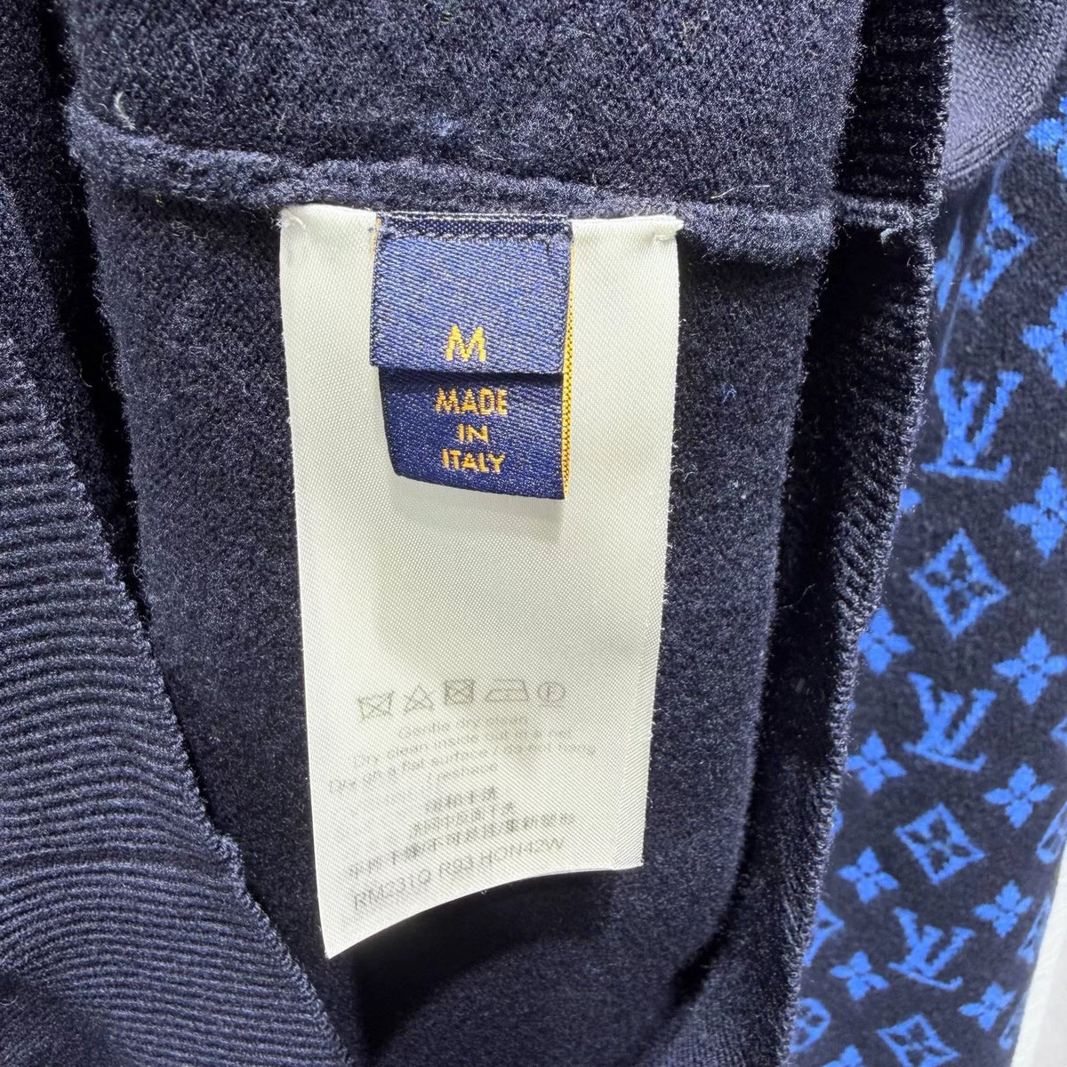Louis Vuitton Navy Blue Logo Cuff Sheep Wool Goat Cashmere Sweater
