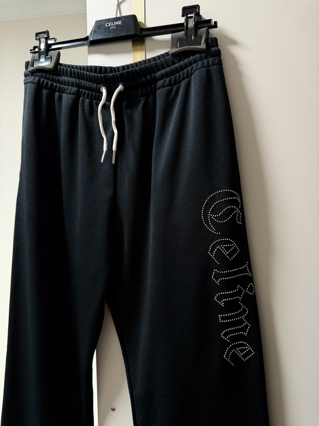 Celine FW22 Rivet Vertical Logo Wide Leg Pants by Hedi Slimane