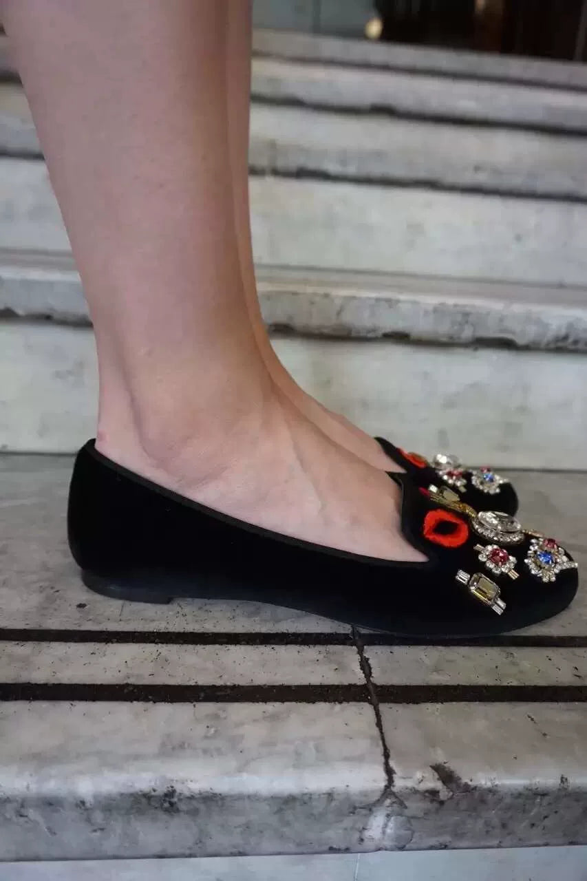 Alexander McQueen FW16 Black Dream Jewelry Embroidered Loafers