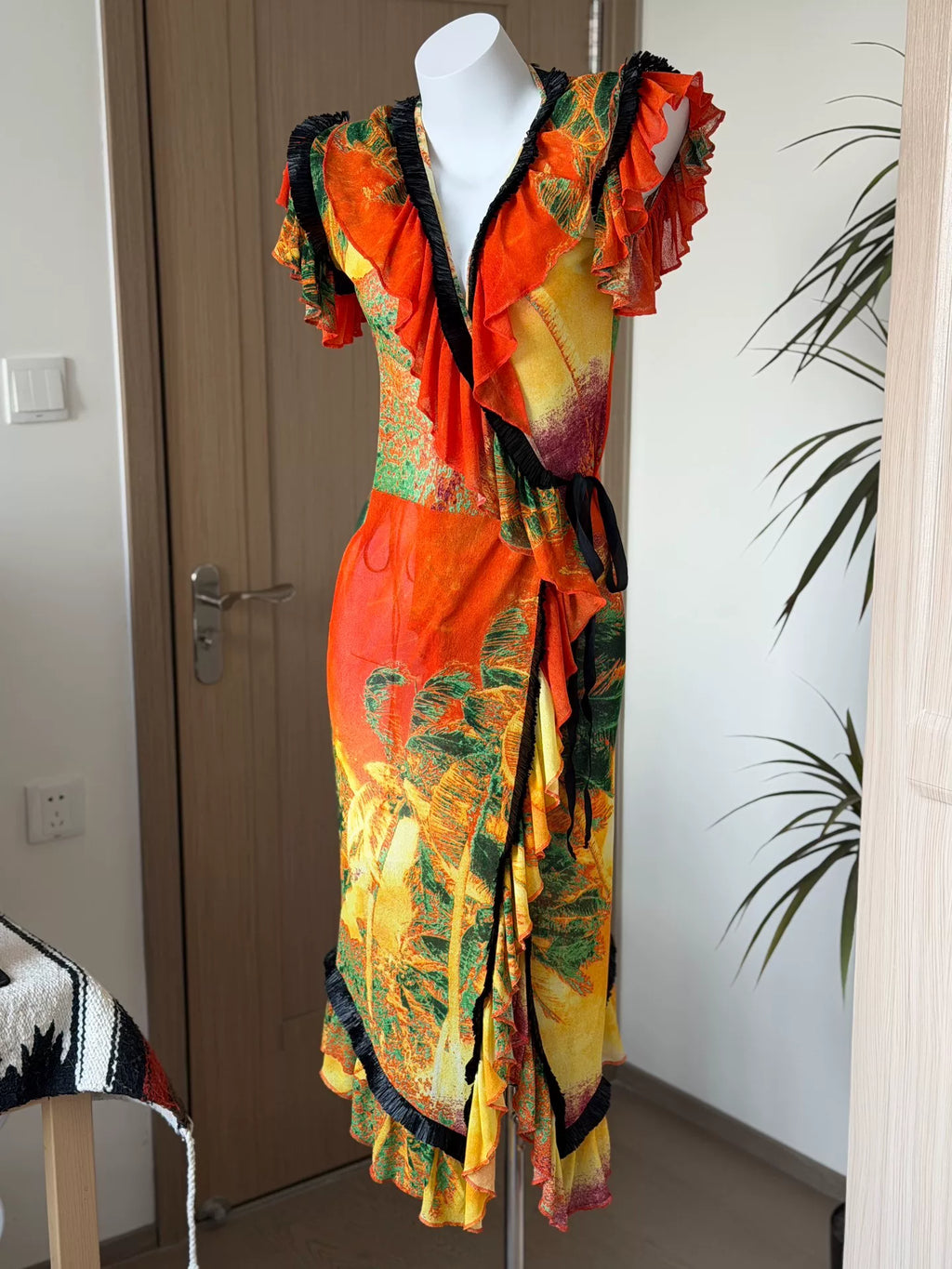 Jean Paul Gaultier Vintage Mesh Print Fringe Dress