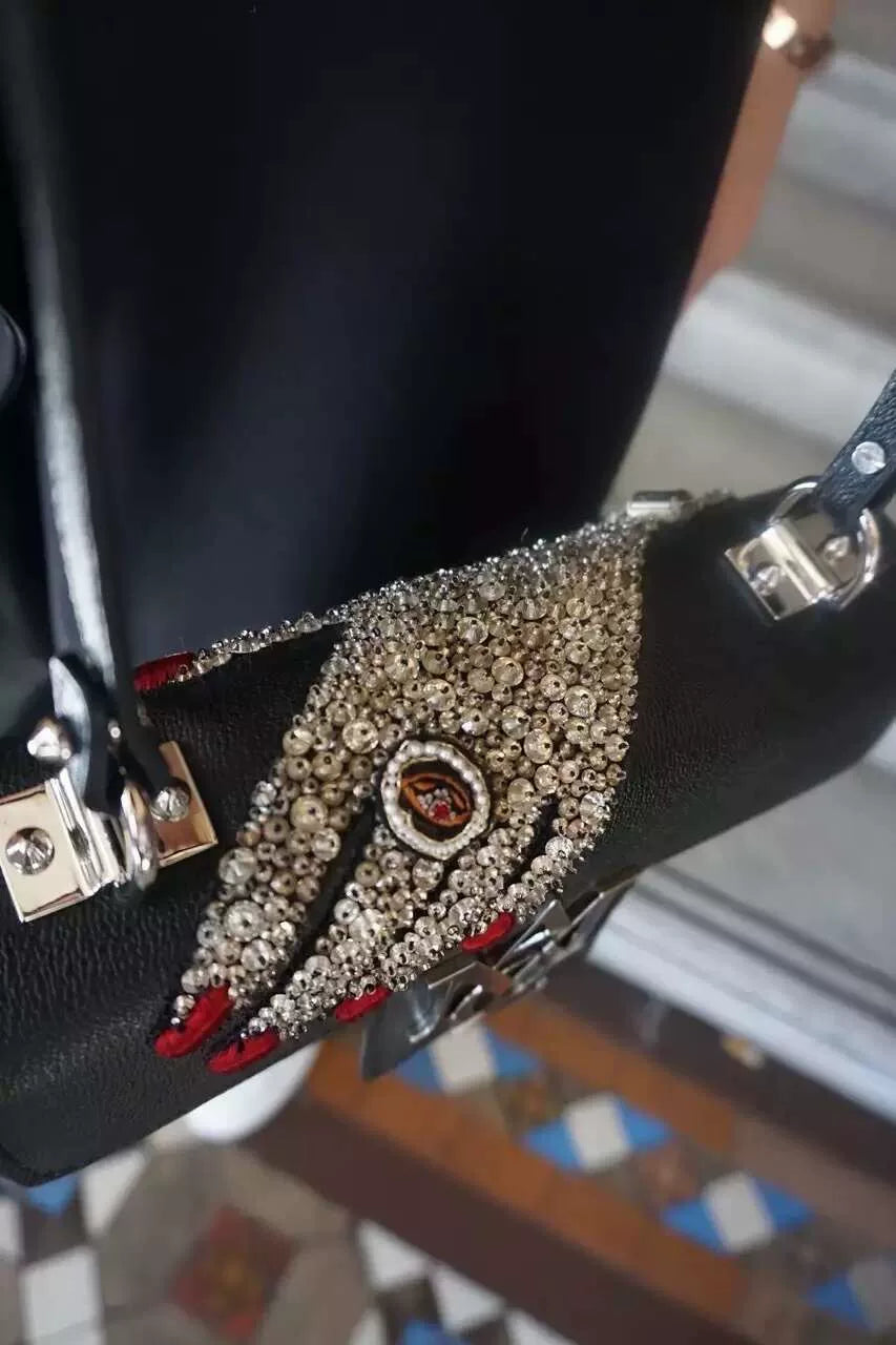 Alexander McQueen FW16 Black Full Crystal Lambskin Shoulder Bag