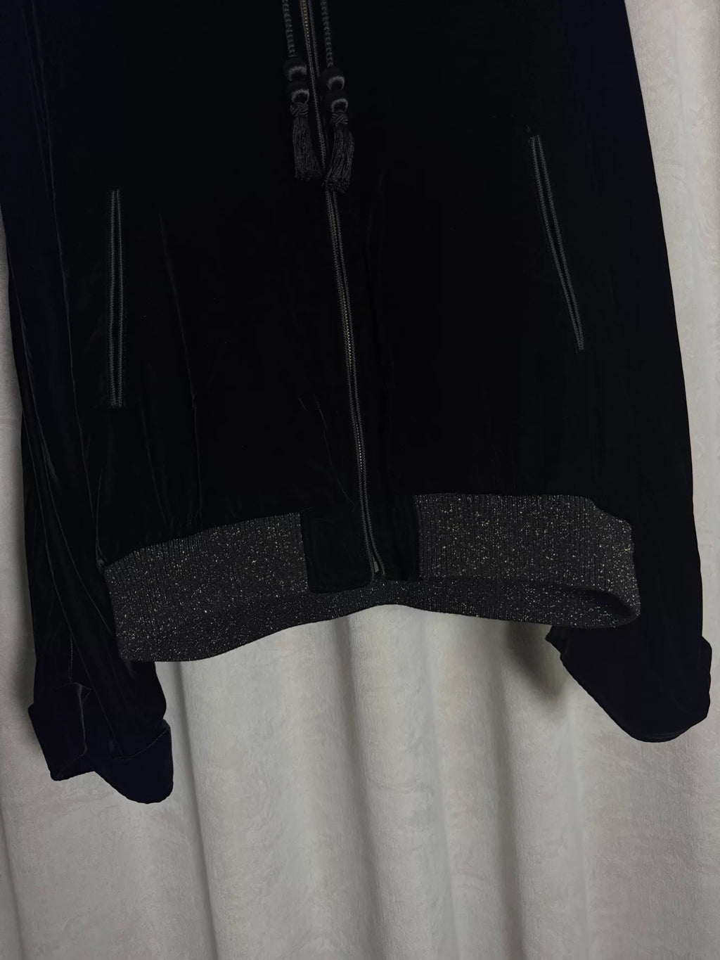 Saint Laurent Paris 20SS Black Velvet Hooded Jacket by Anthony Vaccarello