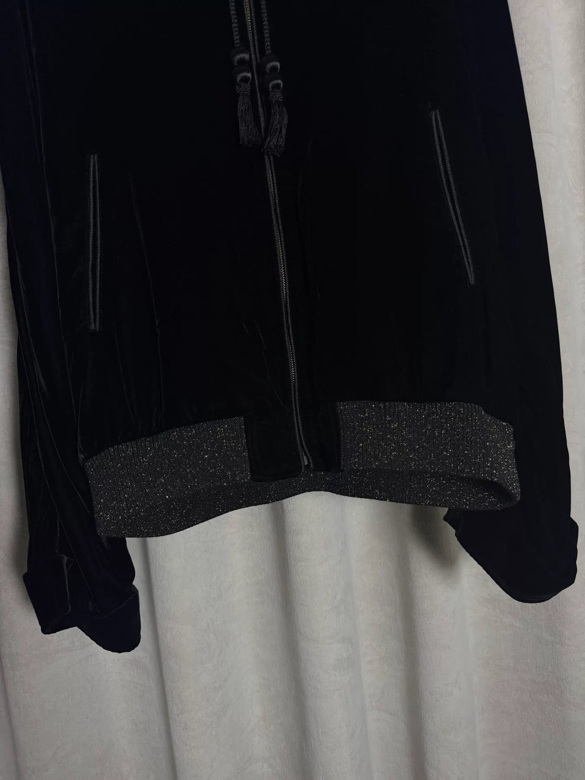 Saint Laurent Paris 20SS Black Velvet Hooded Jacket by Anthony Vaccarello