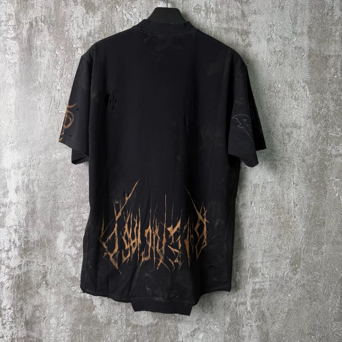 Balenciaga Night Scene Paris Eiffel Tower Flame Letter Logo Distressed Destroyed Short-Sleeve Shirt