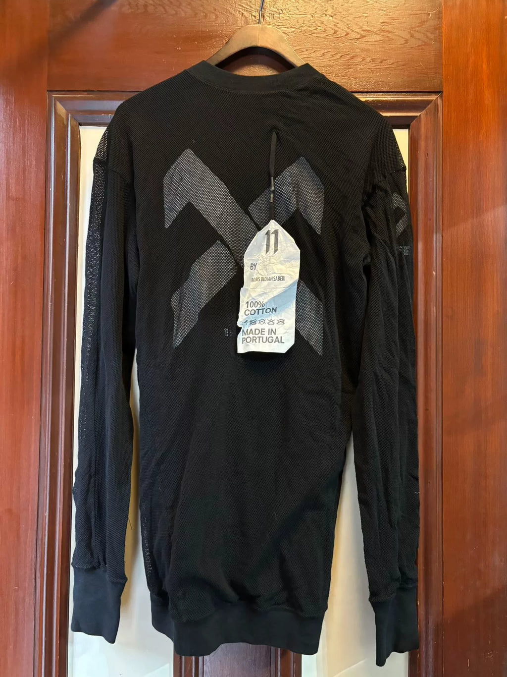11byBBS Black Mesh Print Cotton Hooded Sweatshirt