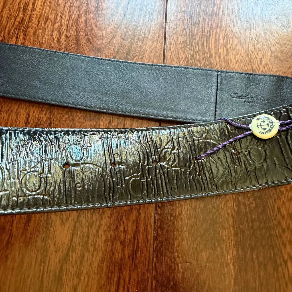 Dior Black Patent Leather All-Over Print Belt