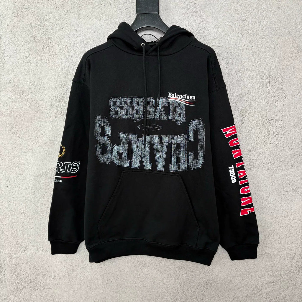 Balenciaga SS25 Black Multi-Element Wave Hooded Sweater