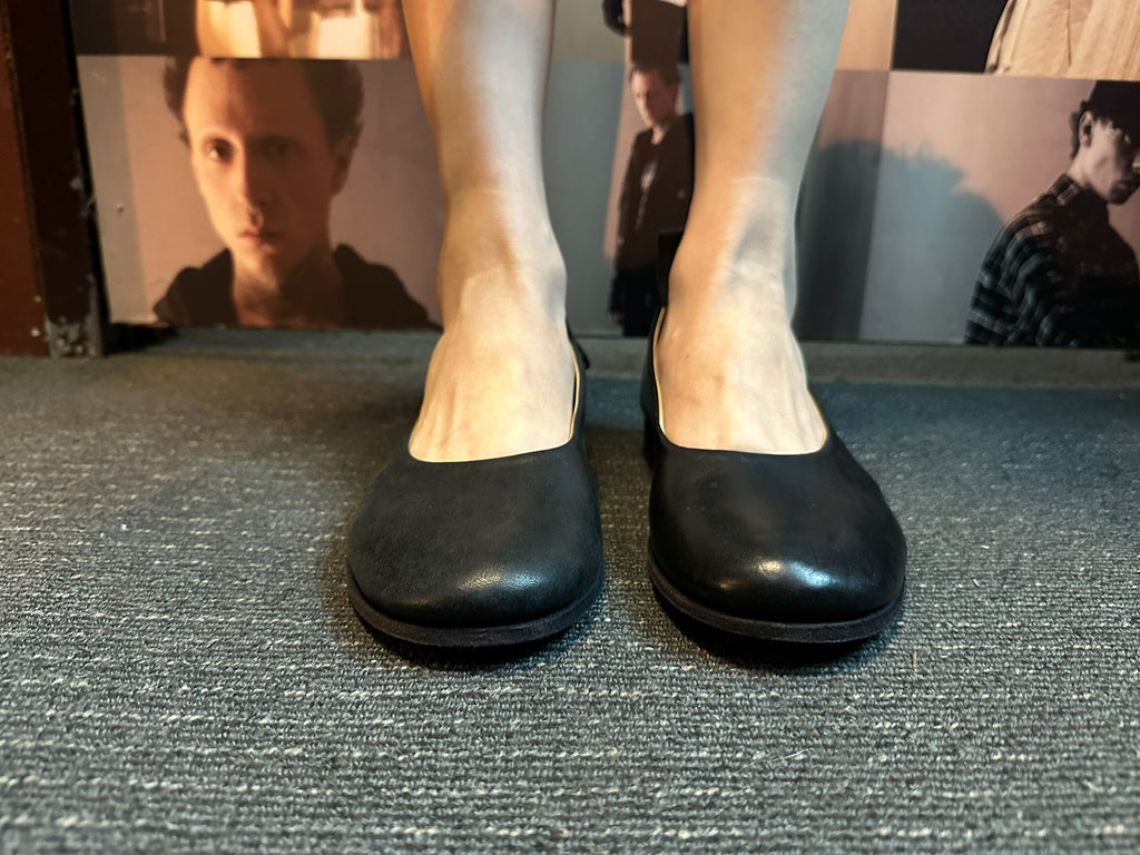 M.A+ Black Back Laced Ballerina Horsehide Flats