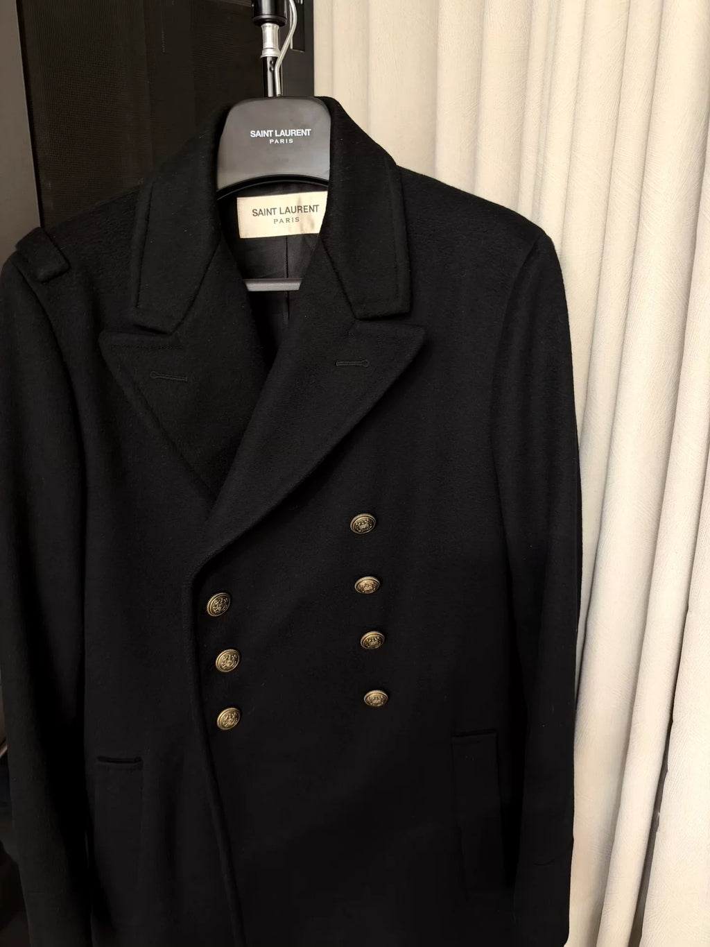 Saint Laurent Paris FW17 Double-Breasted Caban Wool Coat