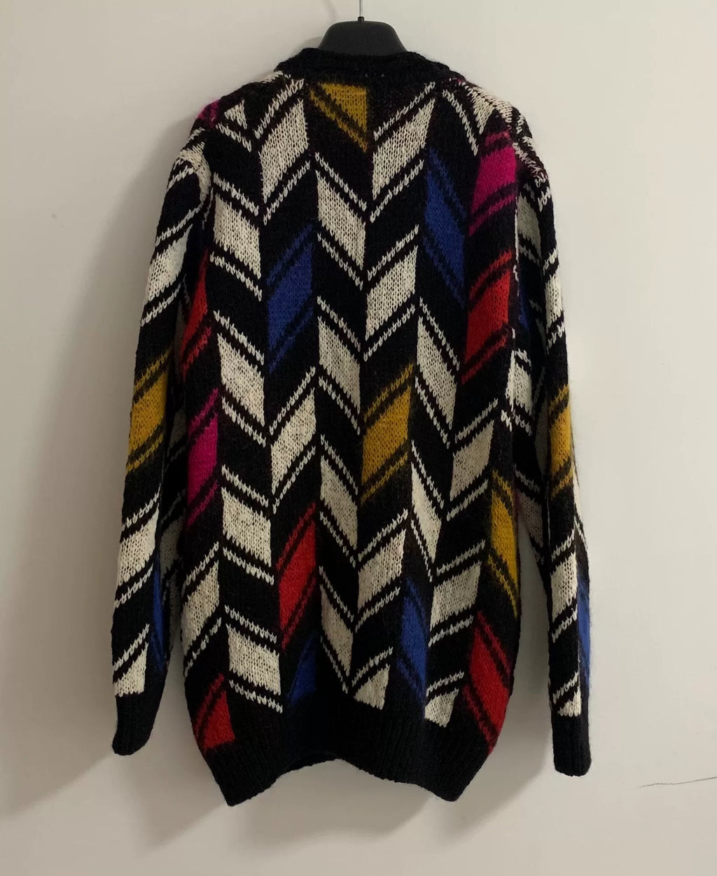 Saint Laurent 21FW Runway Multicolor Color-Block Mohair Knit Wool Cardigan