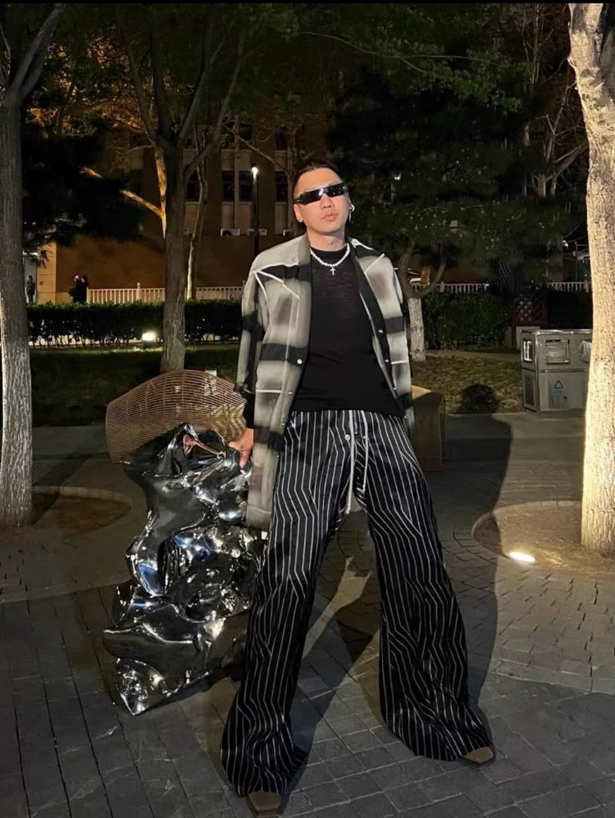 Rick Owens 23SS Striped Silk Wide-Leg Pants