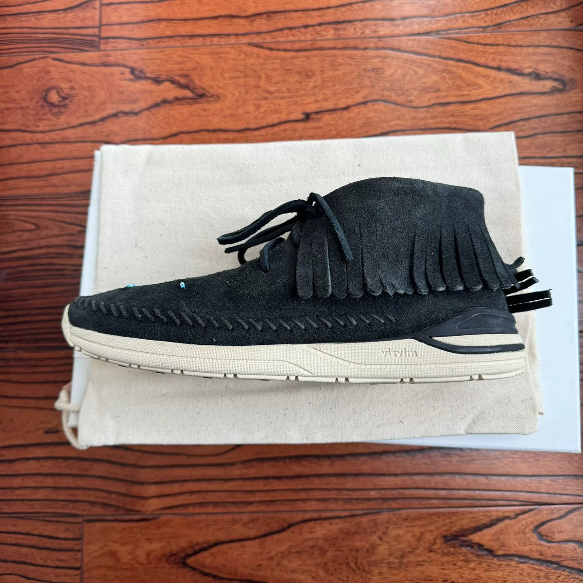 Visvim 18AW Aw Maliseet Shaman Mid Folk Fringe Black Shoes