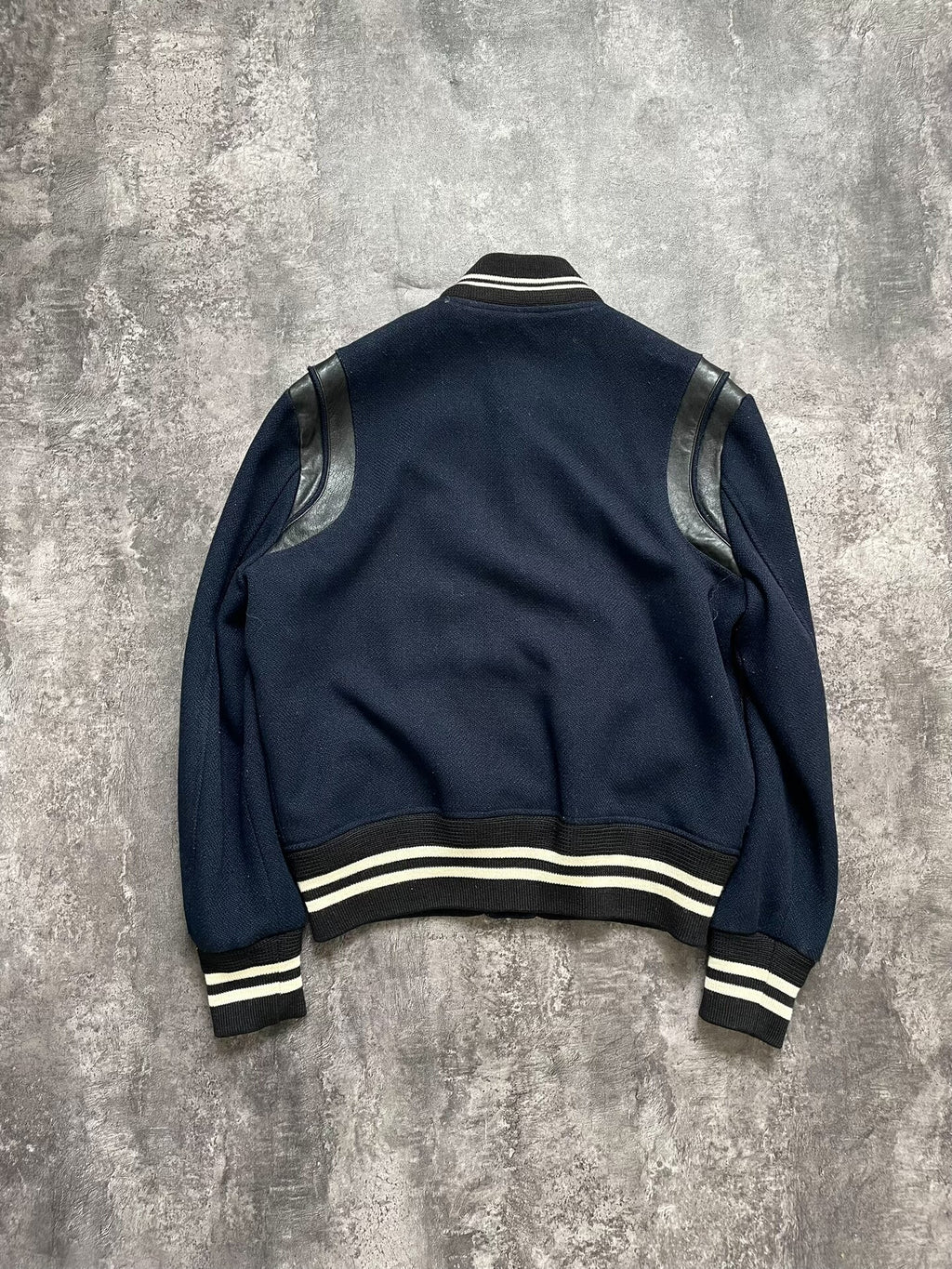 Saint Laurent SLP 13 Navy Blue Fleece and Leather Teddy Jacket