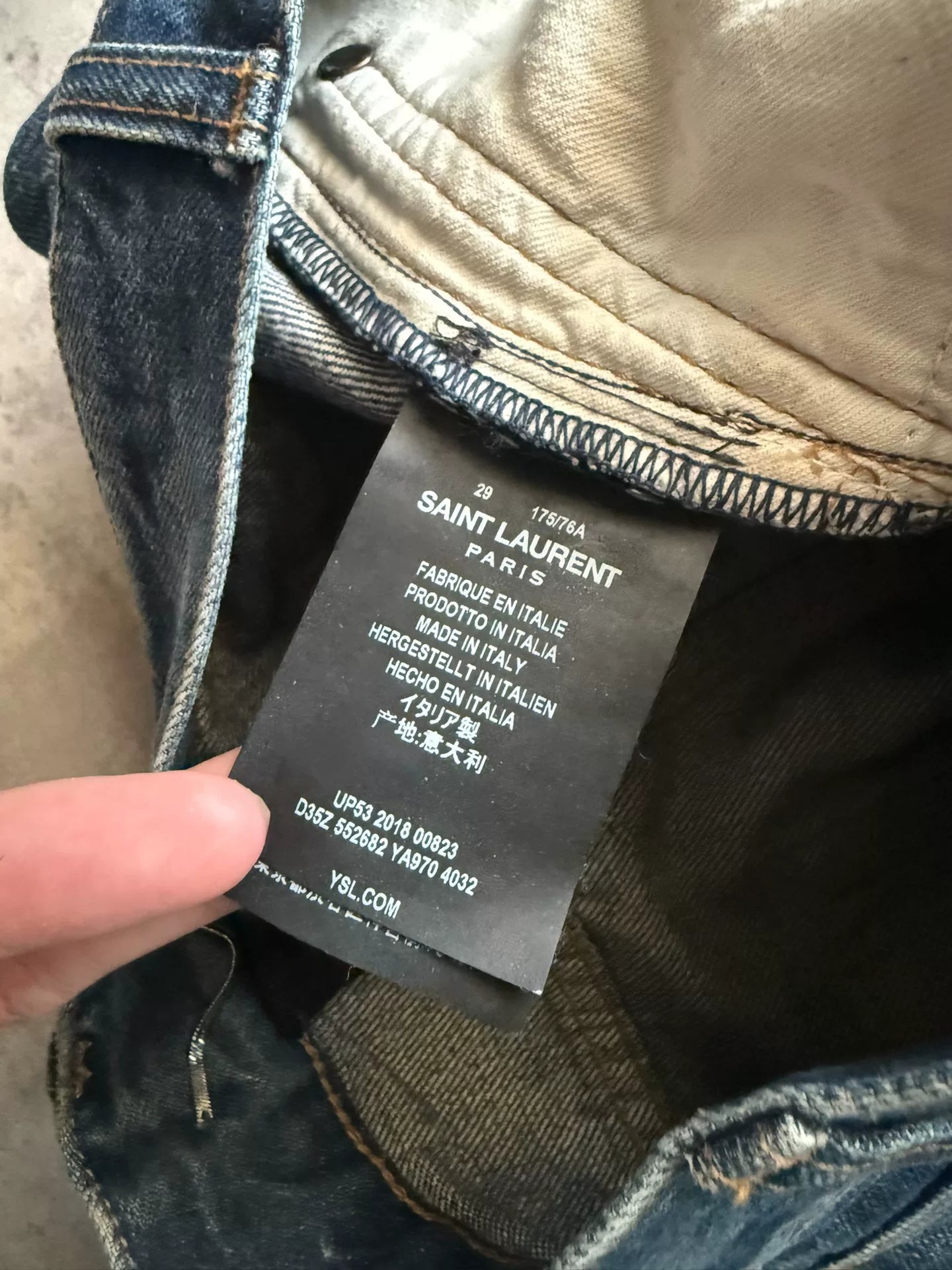 Saint Laurent 19SS Dark Blue Washed Distressed Denim Jeans